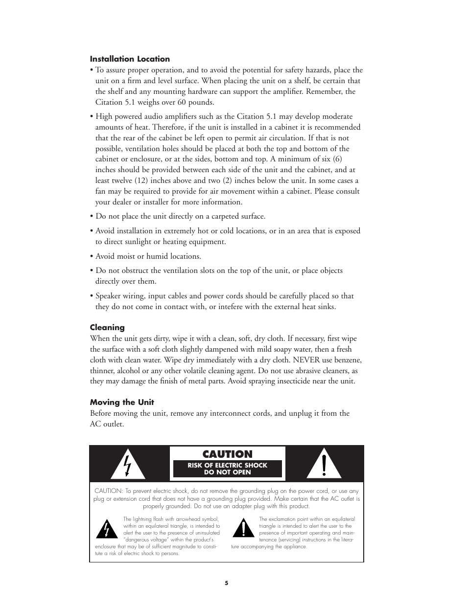 Caution | Harman-Kardon CITATION 5.1 User Manual | Page 5 / 24