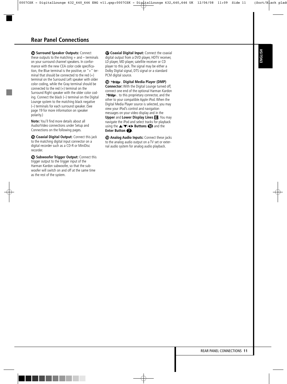 Rear panel connections | Harman-Kardon DIGITAL LOUNGE 640 User Manual | Page 11 / 54