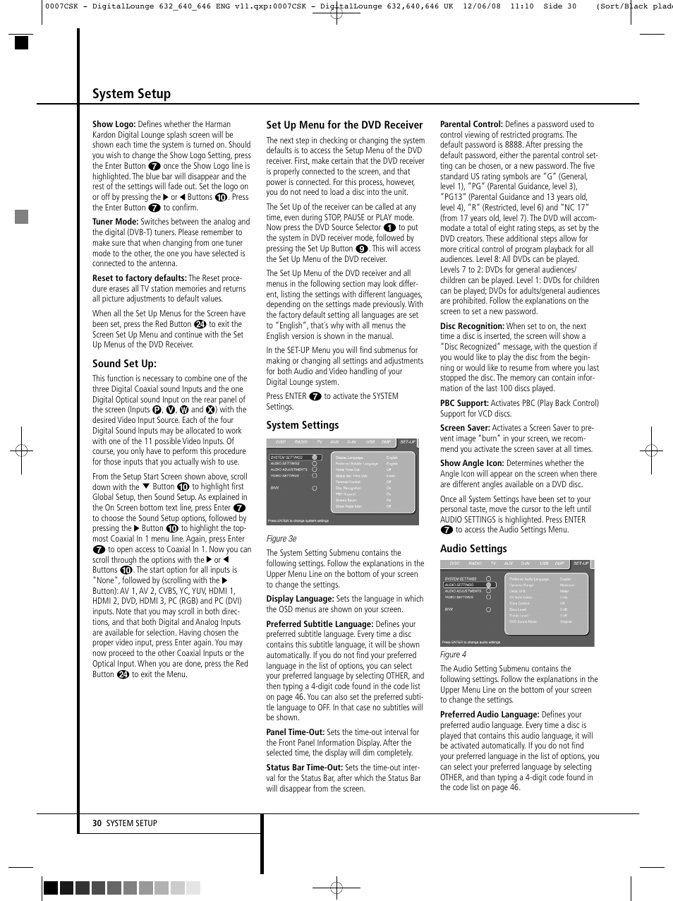 System setup | Harman-Kardon DIGITAL LOUNGE 640 User Manual | Page 30 / 54