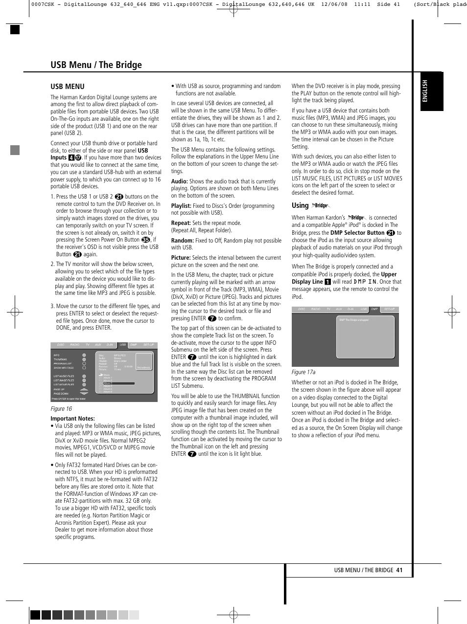 Usb menu / the bridge | Harman-Kardon DIGITAL LOUNGE 640 User Manual | Page 41 / 54