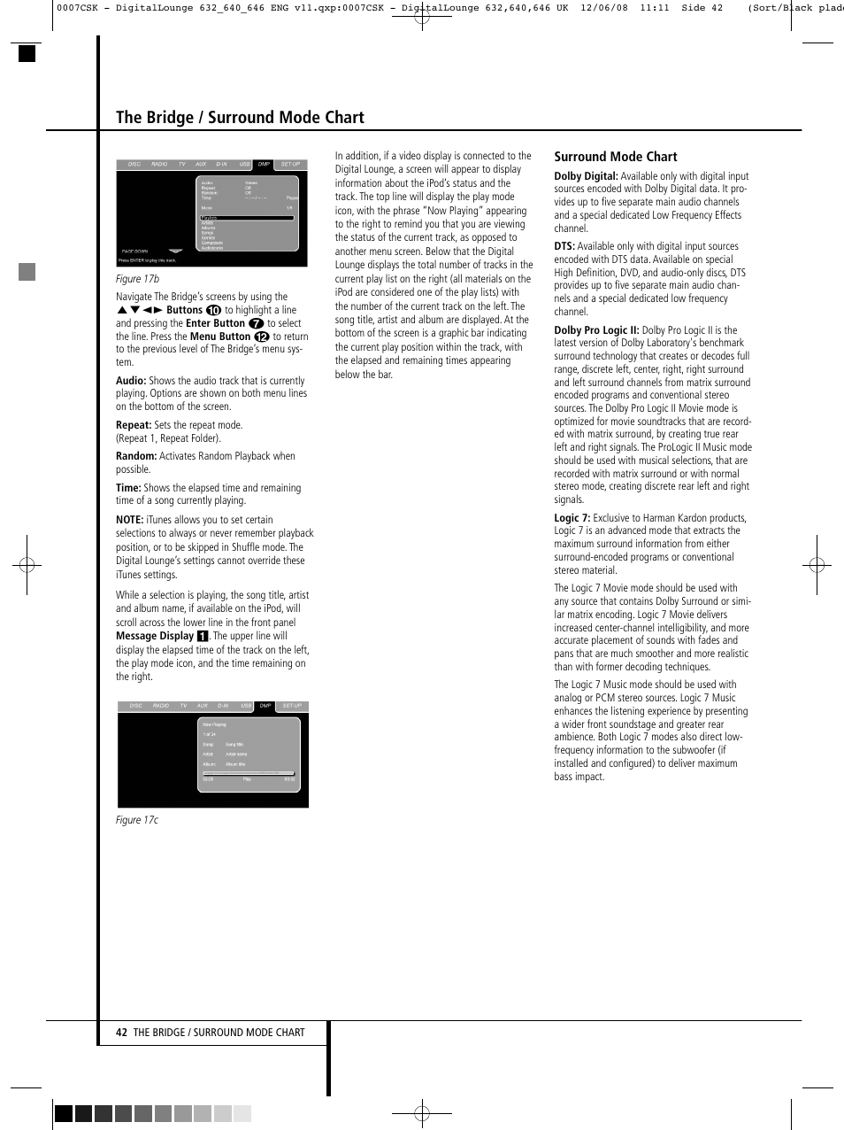 The bridge / surround mode chart | Harman-Kardon DIGITAL LOUNGE 640 User Manual | Page 42 / 54