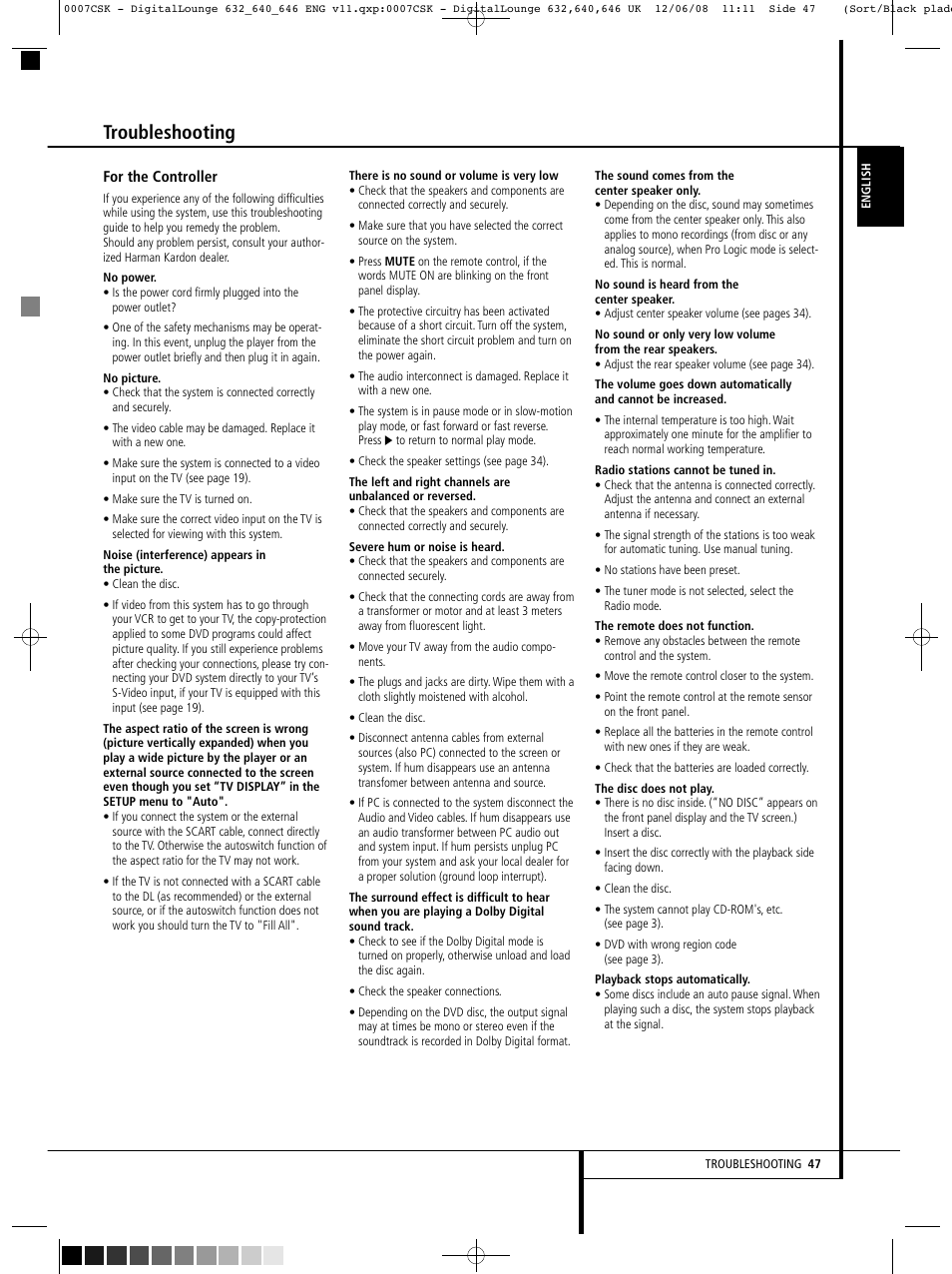 Troubleshooting | Harman-Kardon DIGITAL LOUNGE 640 User Manual | Page 47 / 54