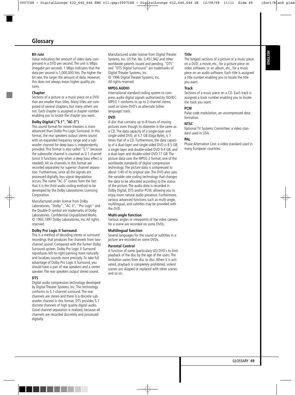 Glossary | Harman-Kardon DIGITAL LOUNGE 640 User Manual | Page 49 / 54