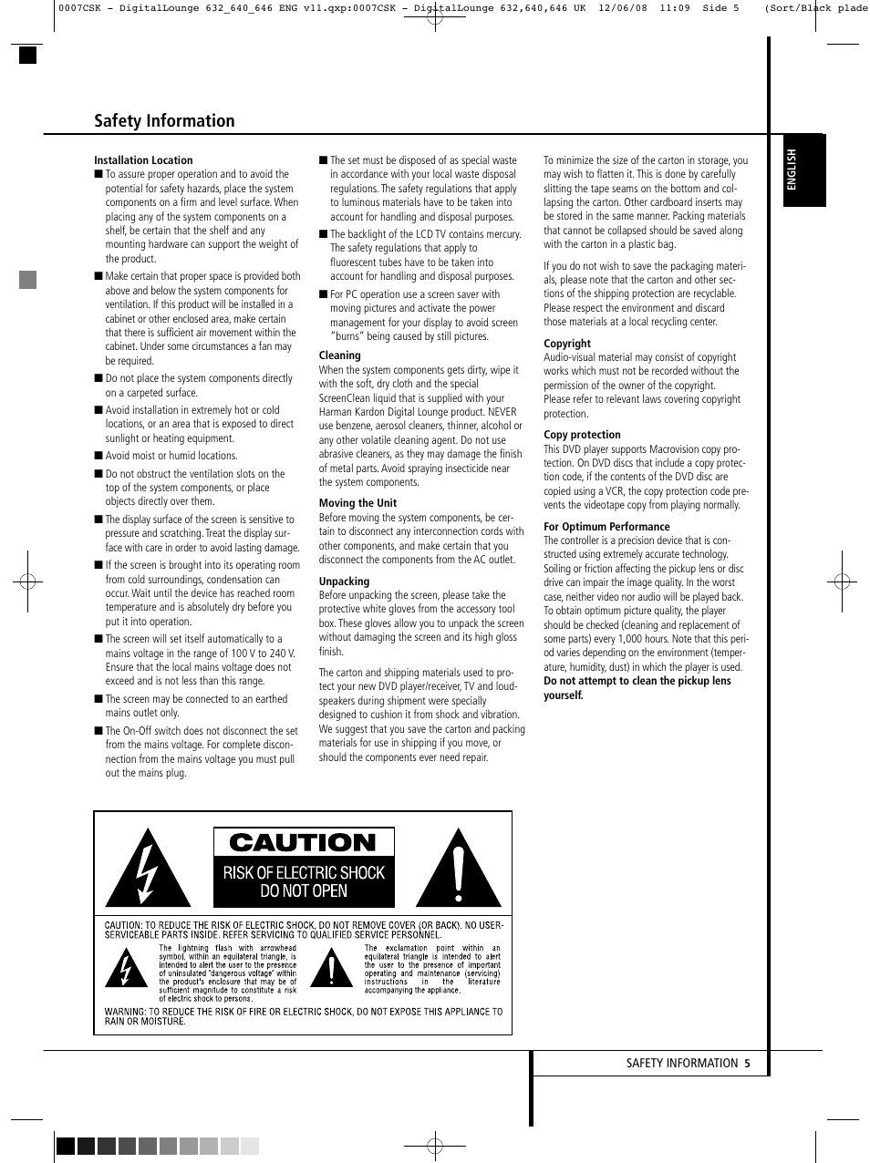 Safety information | Harman-Kardon DIGITAL LOUNGE 640 User Manual | Page 5 / 54