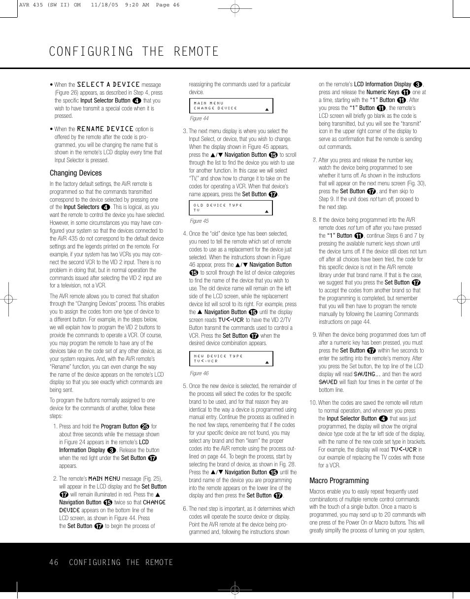 Configuring the remote | Harman-Kardon AVR 435 User Manual | Page 46 / 60