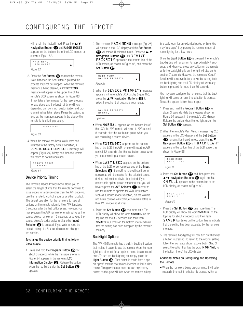 Configuring the remote | Harman-Kardon AVR 435 User Manual | Page 52 / 60