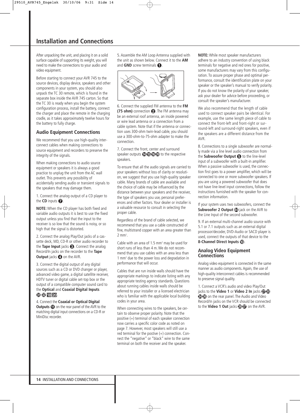 Installation and connections | Harman-Kardon AVR 745 User Manual | Page 14 / 64