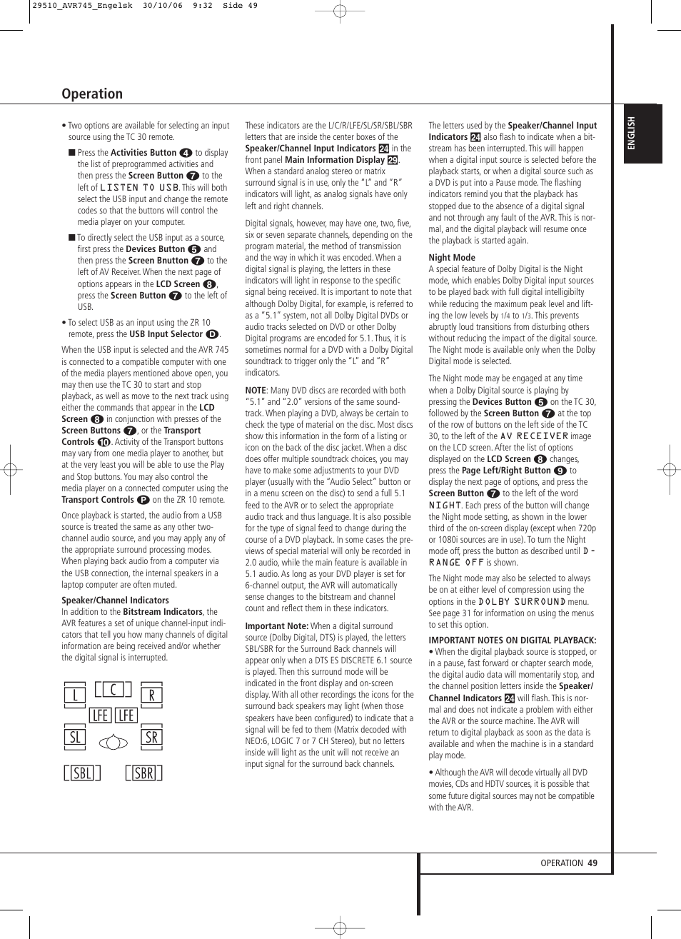 Operation | Harman-Kardon AVR 745 User Manual | Page 49 / 64