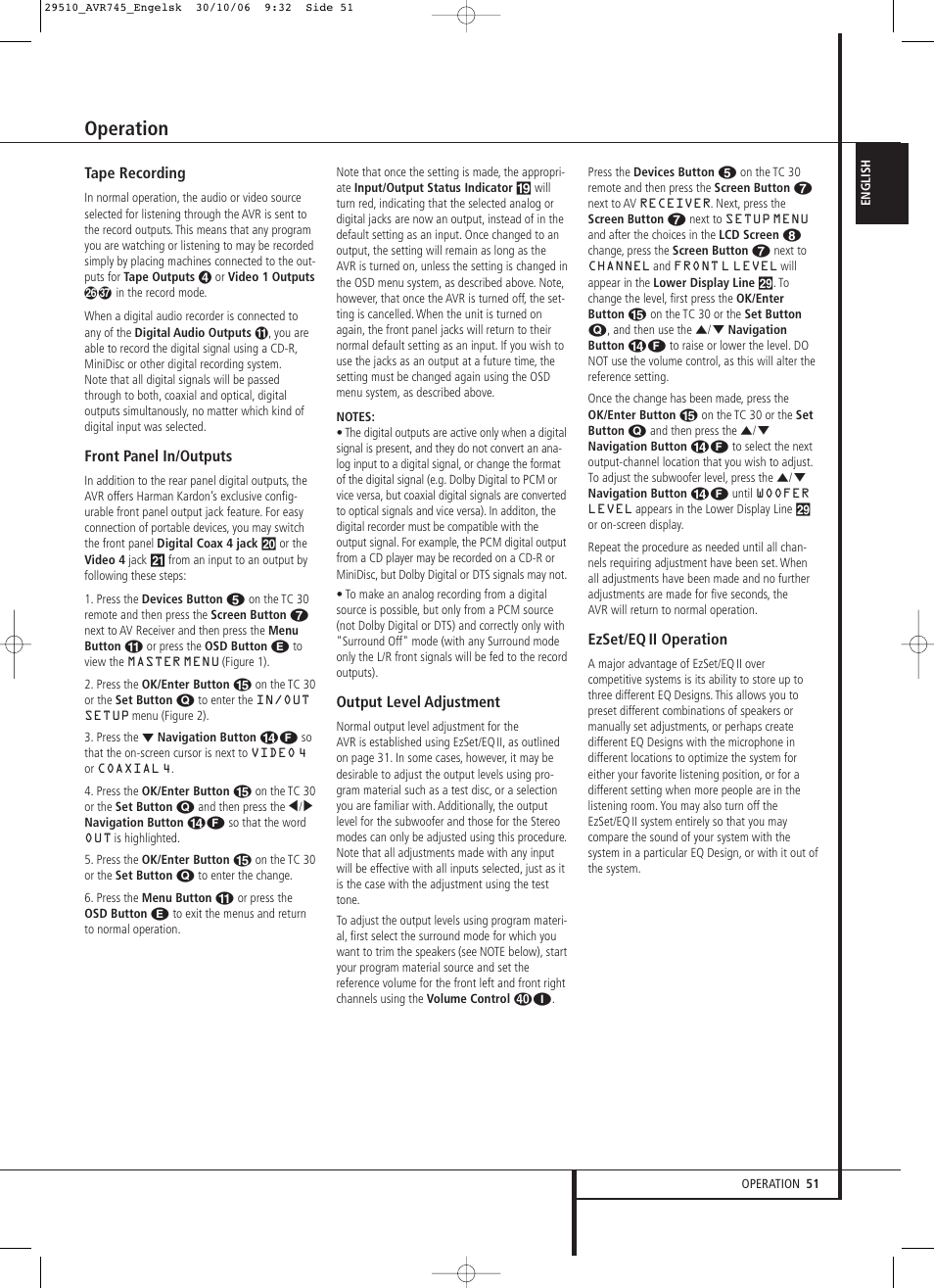 Operation | Harman-Kardon AVR 745 User Manual | Page 51 / 64