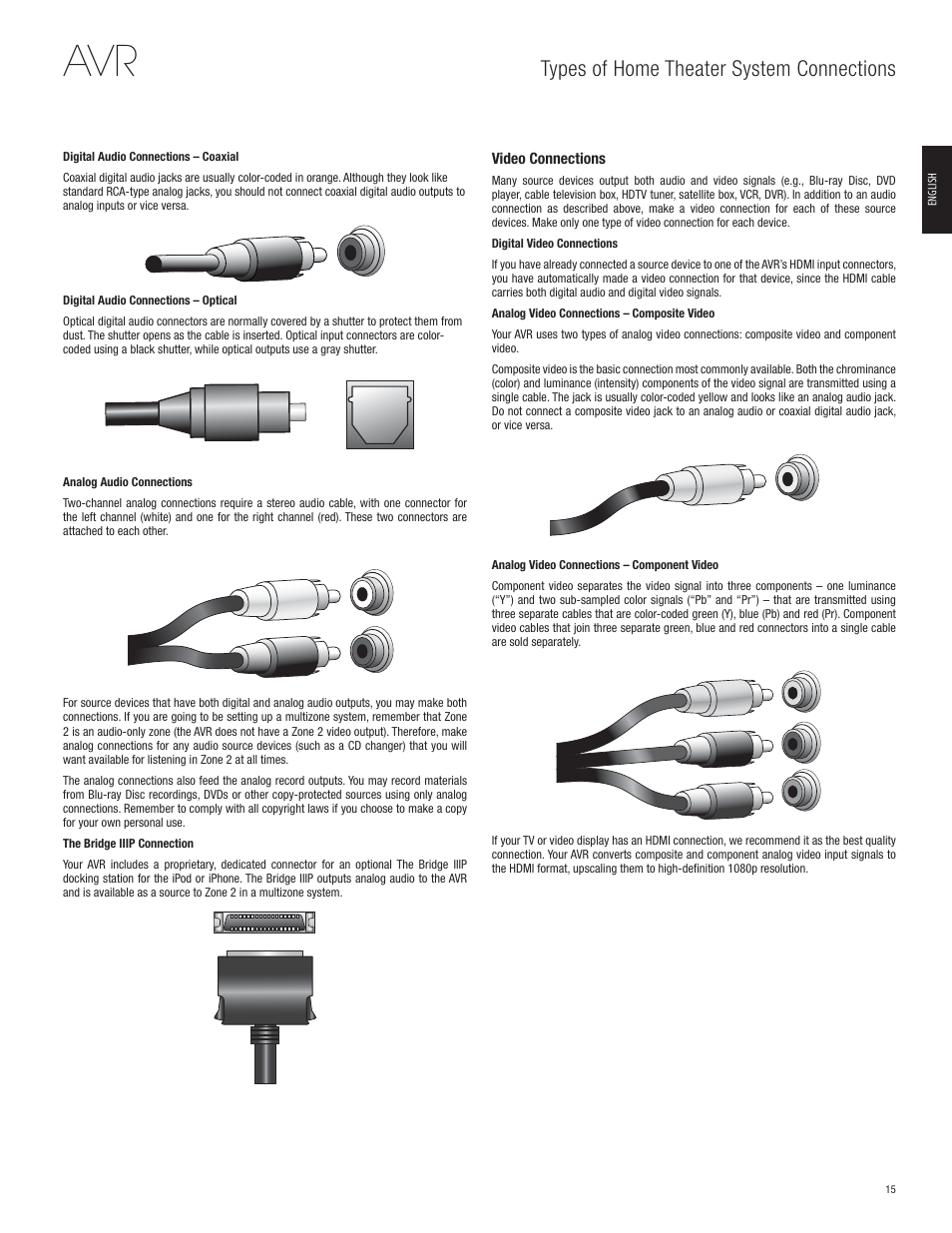 Types of home theater system connections | Harman-Kardon AVR 365 User Manual | Page 15 / 62
