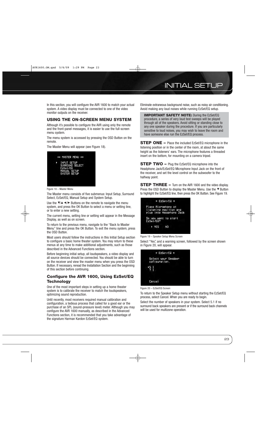 Initial setup | Harman-Kardon AVR 1600 User Manual | Page 23 / 54