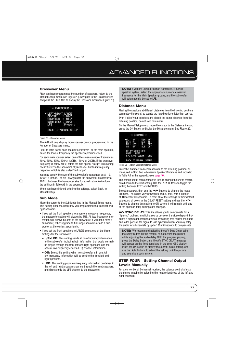 Advanced functions | Harman-Kardon AVR 1600 User Manual | Page 33 / 54