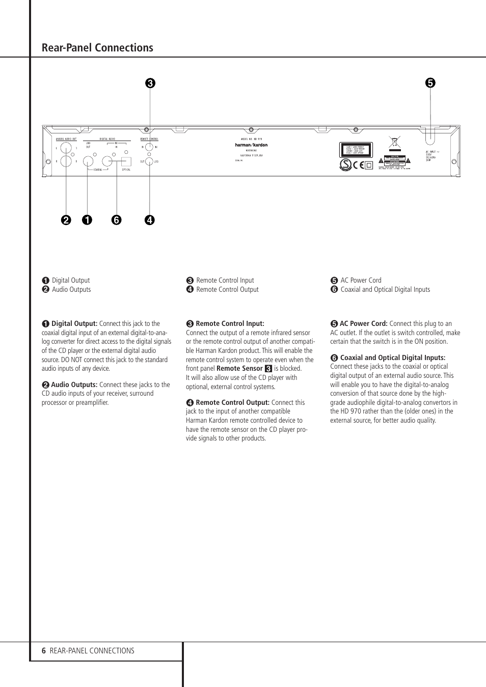 Rear-panel connections | Harman-Kardon HD 970 User Manual | Page 6 / 16