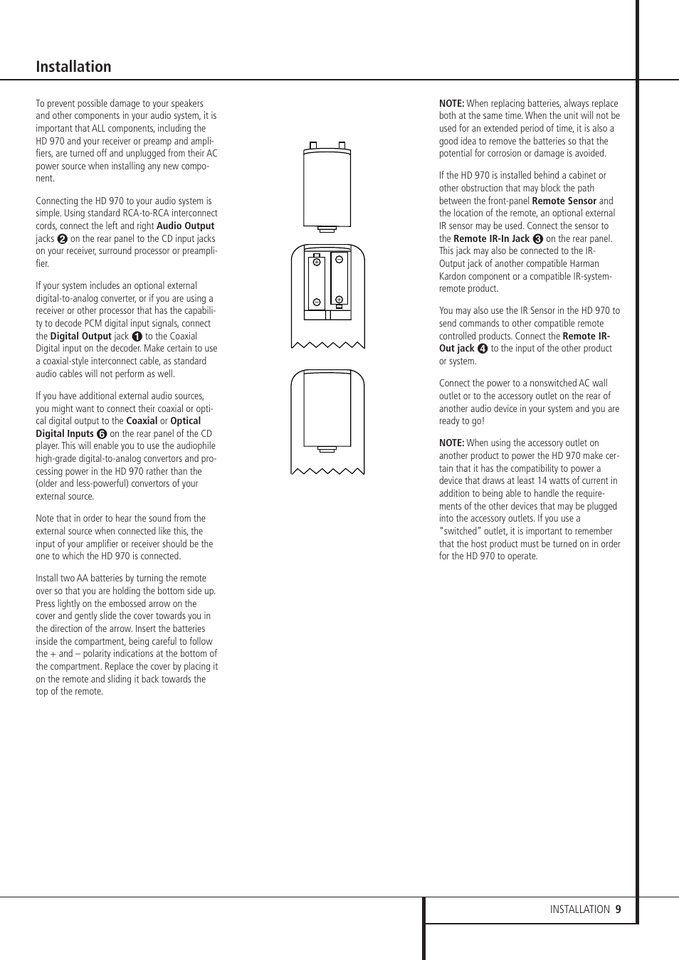 Installation | Harman-Kardon HD 970 User Manual | Page 9 / 16