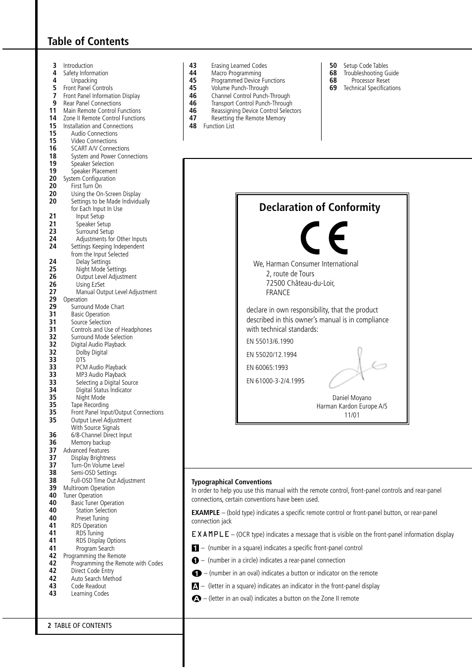 Harman-Kardon AVR4500 User Manual | Page 2 / 70