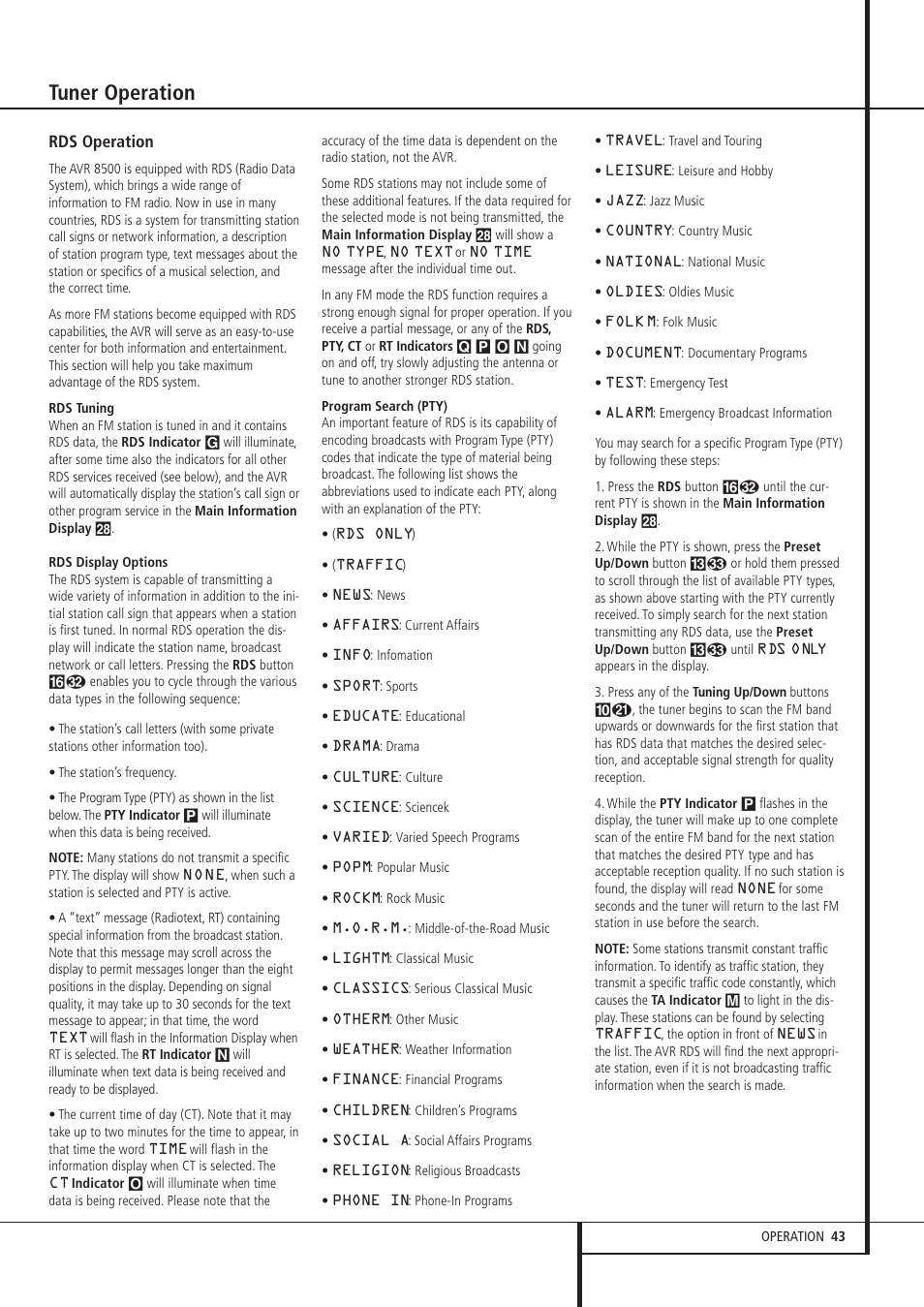 Tuner operation | Harman-Kardon AVR 8500 User Manual | Page 43 / 54