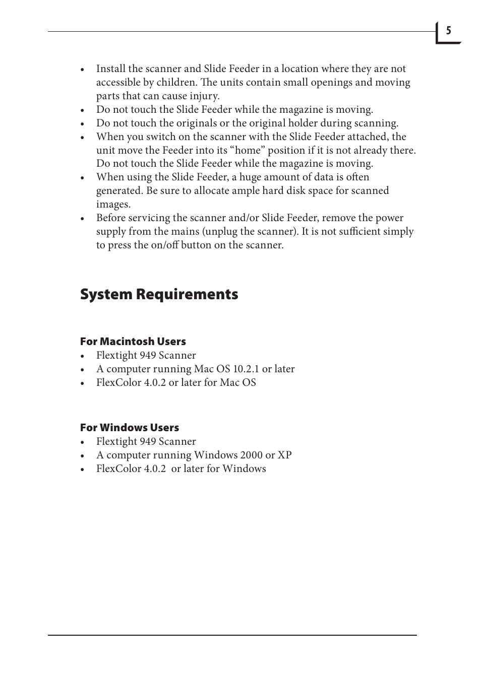 System requirements | Hasselblad 949 User Manual | Page 5 / 36