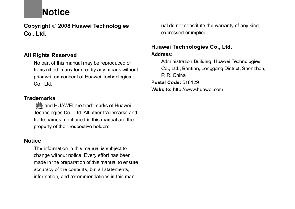 Notice | Huawei Vodafone B970 User Manual | Page 2 / 29