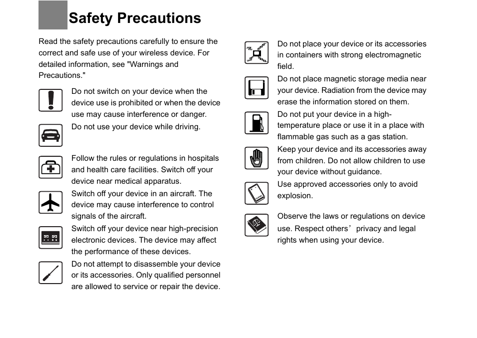 Safety precautions | Huawei Vodafone B970 User Manual | Page 3 / 29