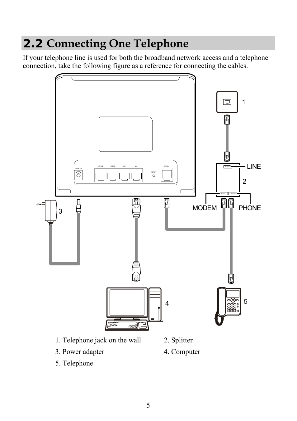 2 connecting one telephone | Huawei ECHOLIFE HG520C User Manual | Page 10 / 25