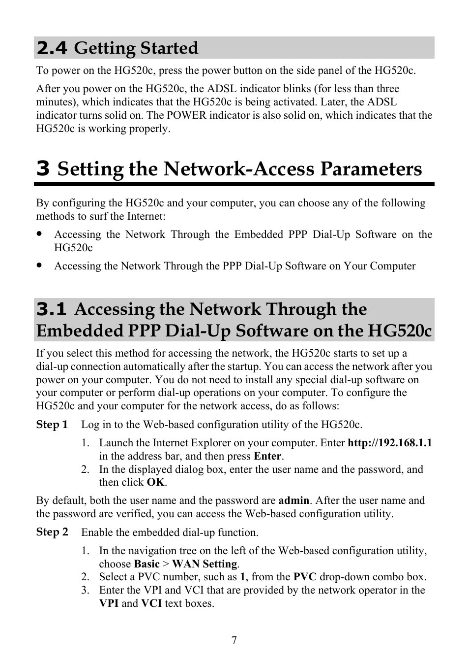 4 getting started, 3 setting the network-access parameters | Huawei ECHOLIFE HG520C User Manual | Page 12 / 25