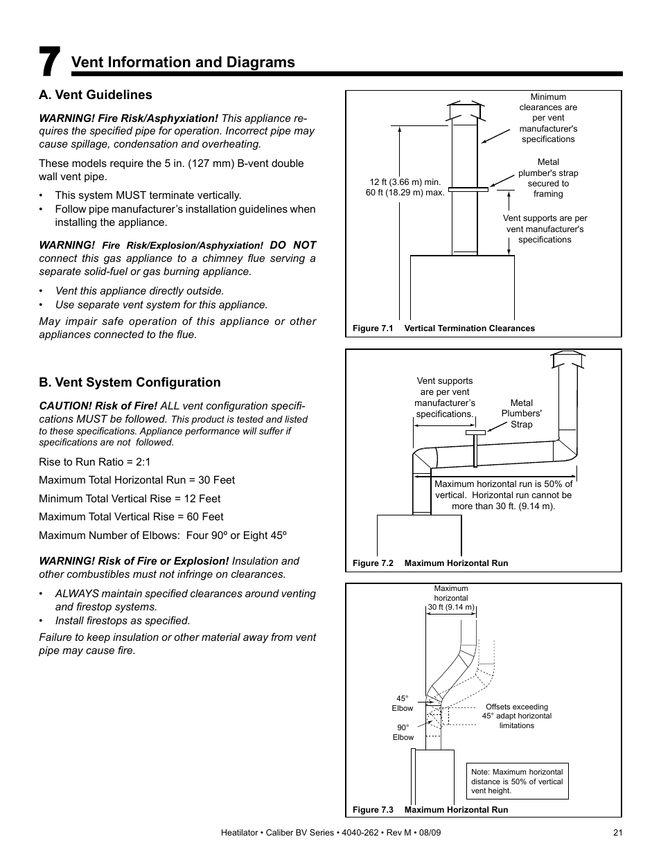 Vent information and diagrams, A. vent guidelines, B. vent system configuration | Heatiator CB4842IR User Manual | Page 21 / 40