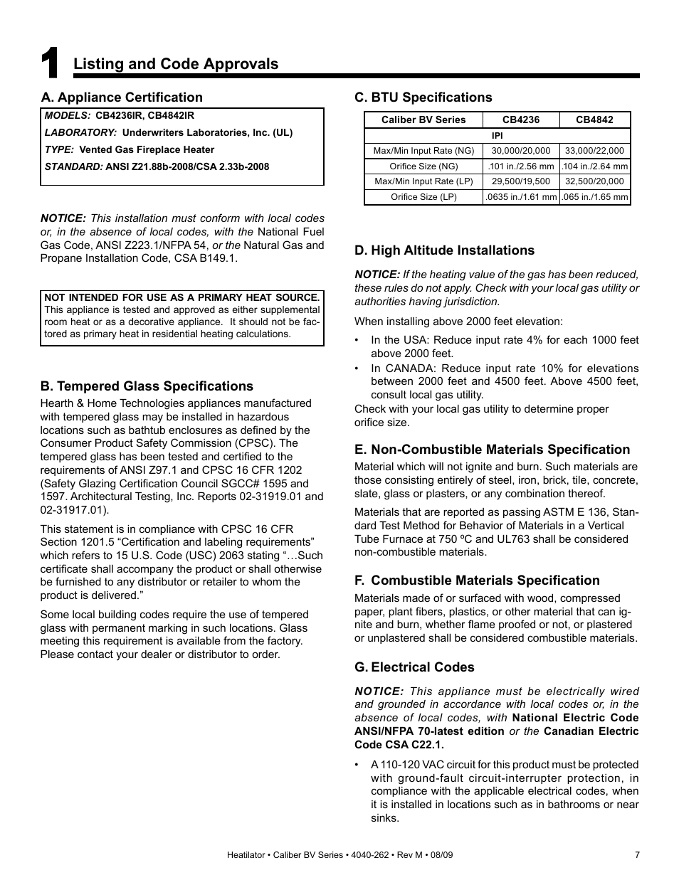 Listing and code approvals | Heatiator CB4842IR User Manual | Page 7 / 40