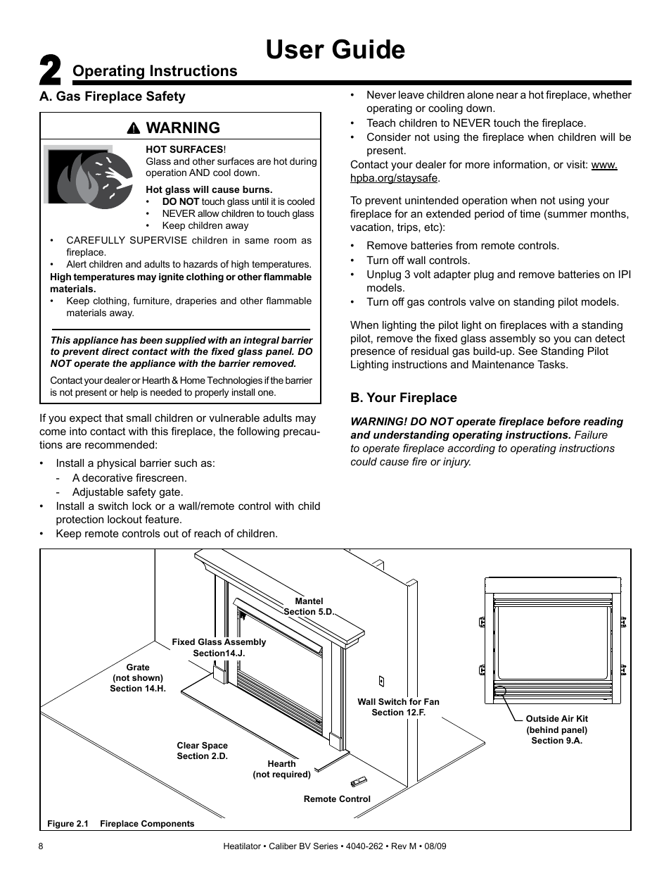 User guide, Operating instructions, Warning | Heatiator CB4842IR User Manual | Page 8 / 40