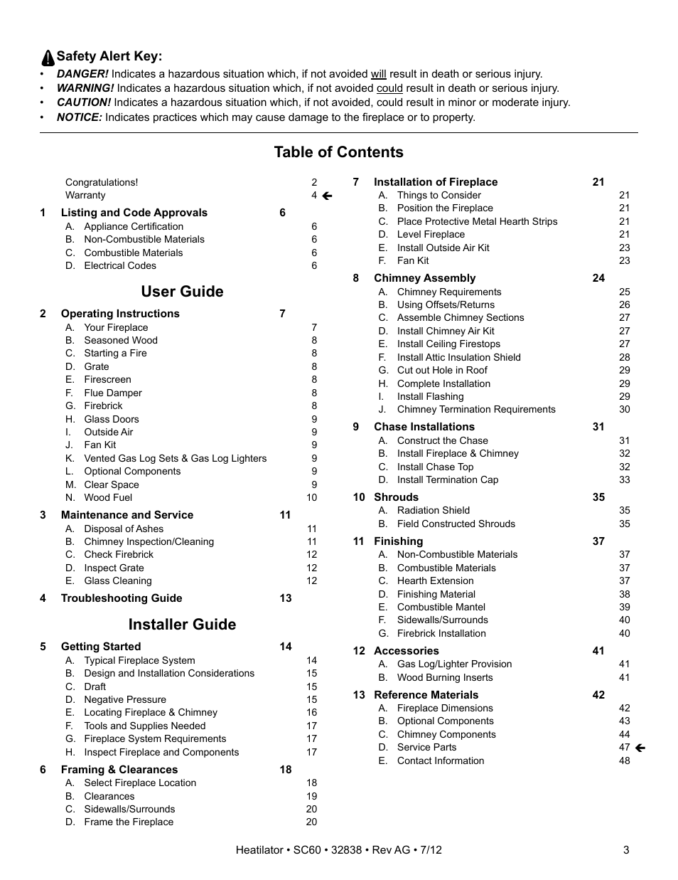 Heatiator Heatilator Wood Burning Fireplace SC60 User Manual | Page 3 / 48