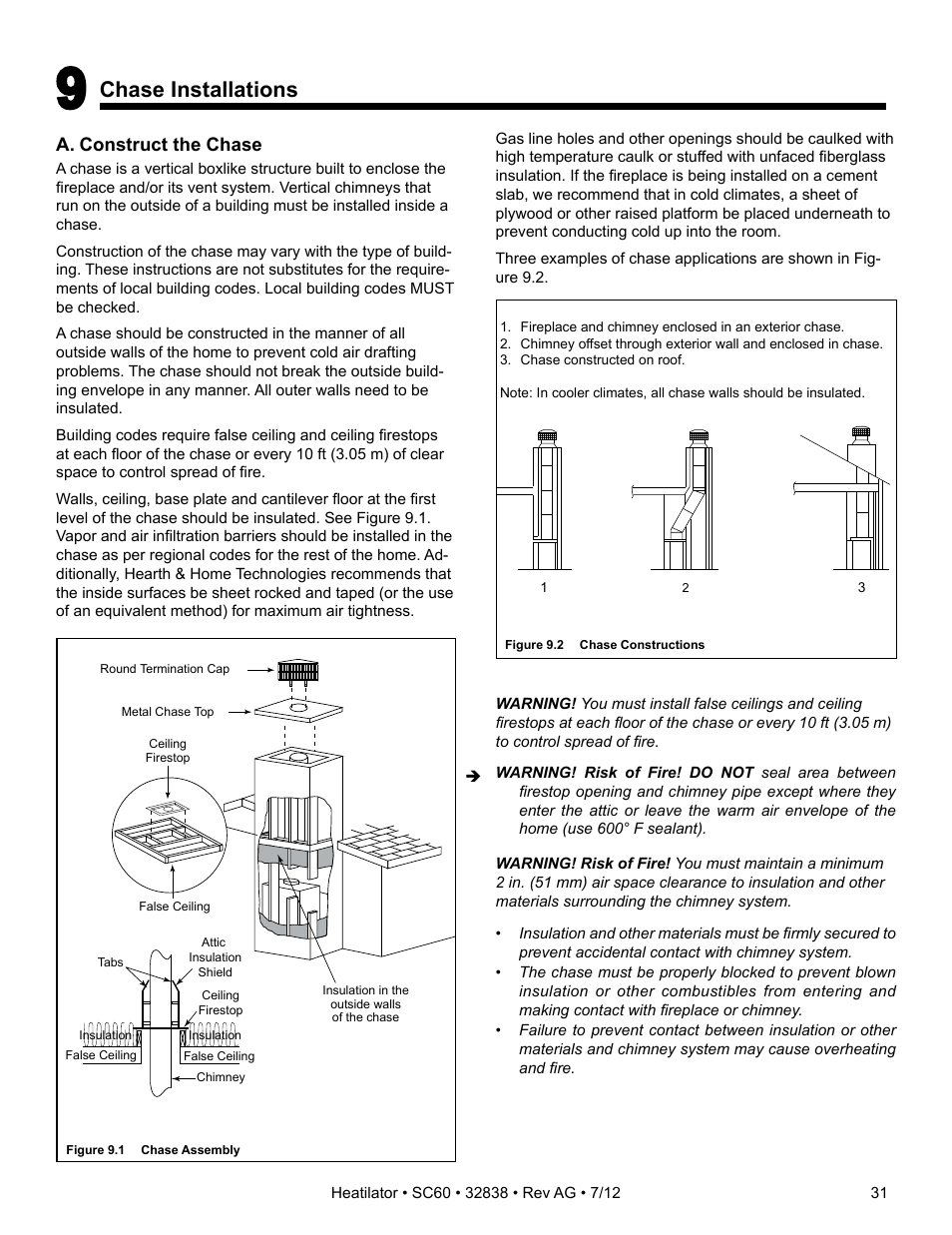 Chase installations | Heatiator Heatilator Wood Burning Fireplace SC60 User Manual | Page 31 / 48