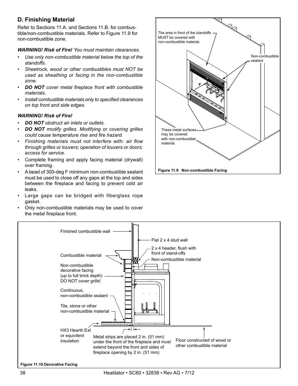 D. finishing material | Heatiator Heatilator Wood Burning Fireplace SC60 User Manual | Page 38 / 48