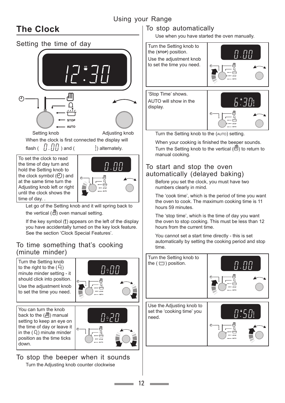 The clock, Using your range 12, Setting the time of day | Heartland Toledo XT User Manual | Page 12 / 48