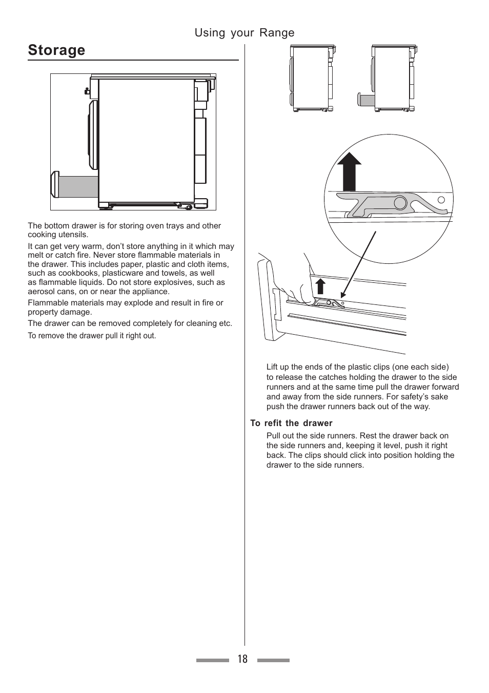 Storage, Using your range 18 | Heartland Toledo XT User Manual | Page 18 / 48