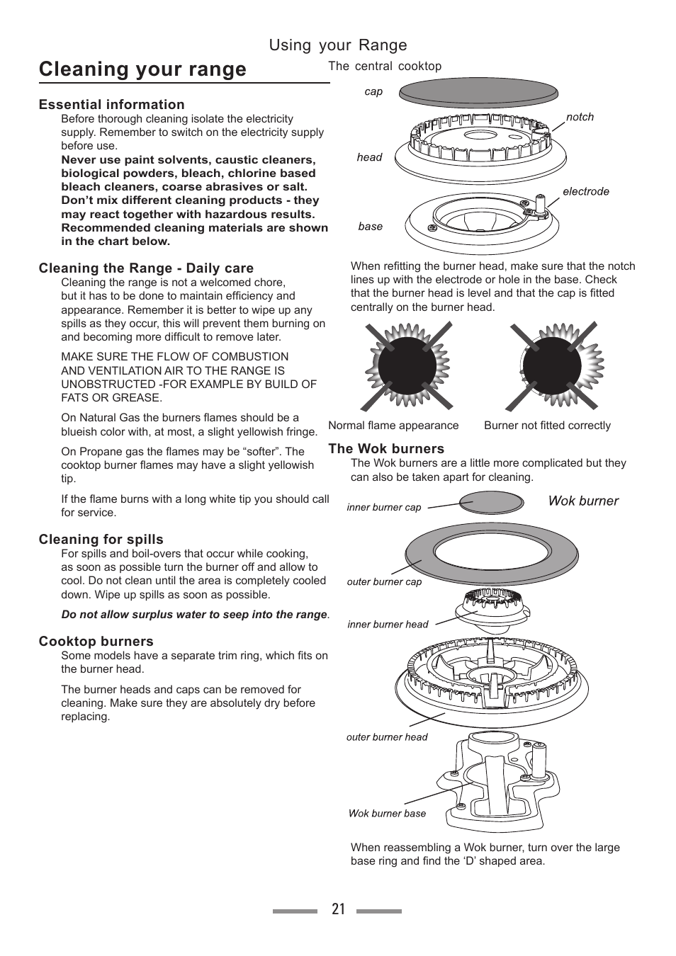 Cleaning your range, Using your range 21 | Heartland Toledo XT User Manual | Page 21 / 48