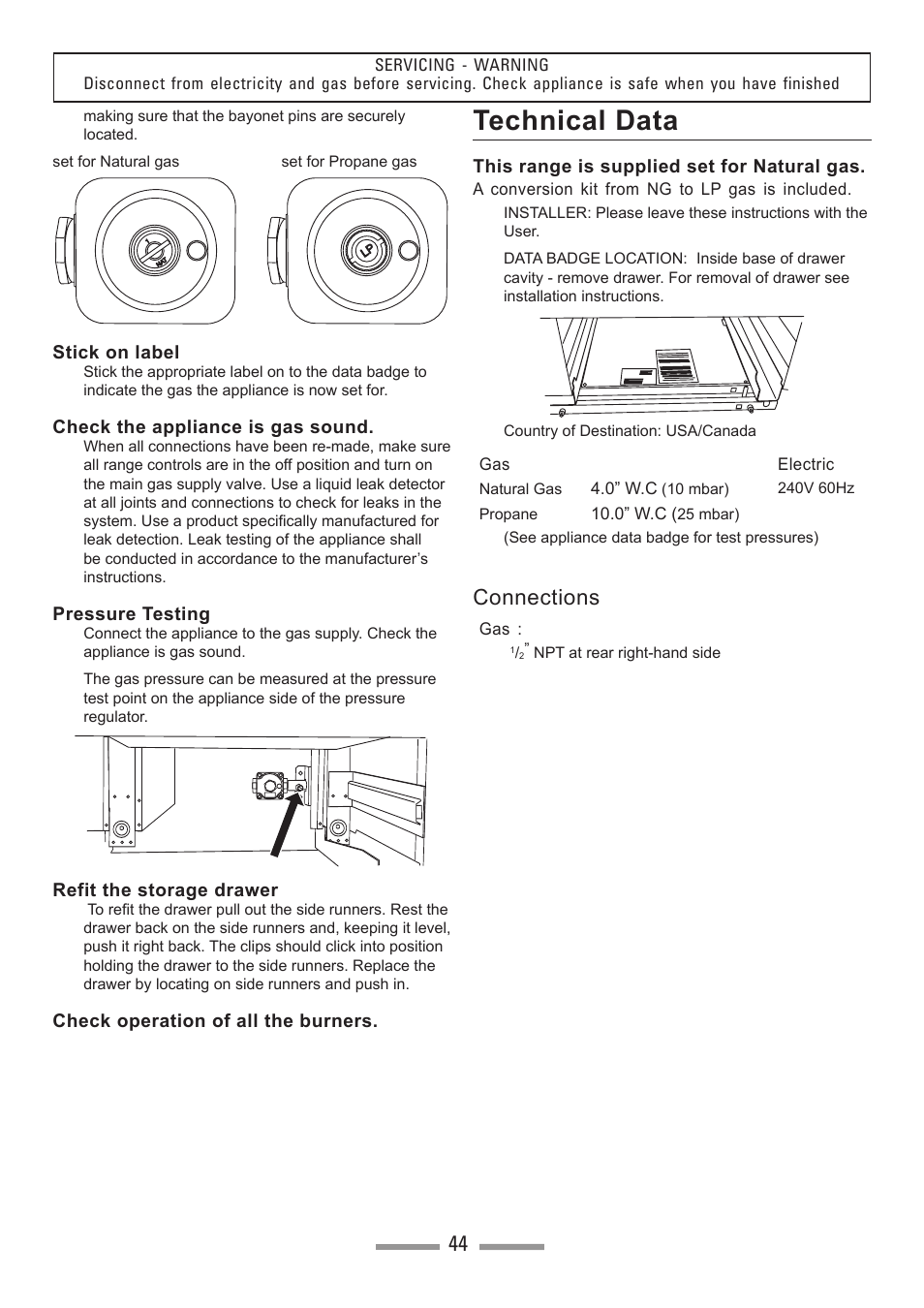 Technical data, Connections | Heartland Toledo XT User Manual | Page 44 / 48