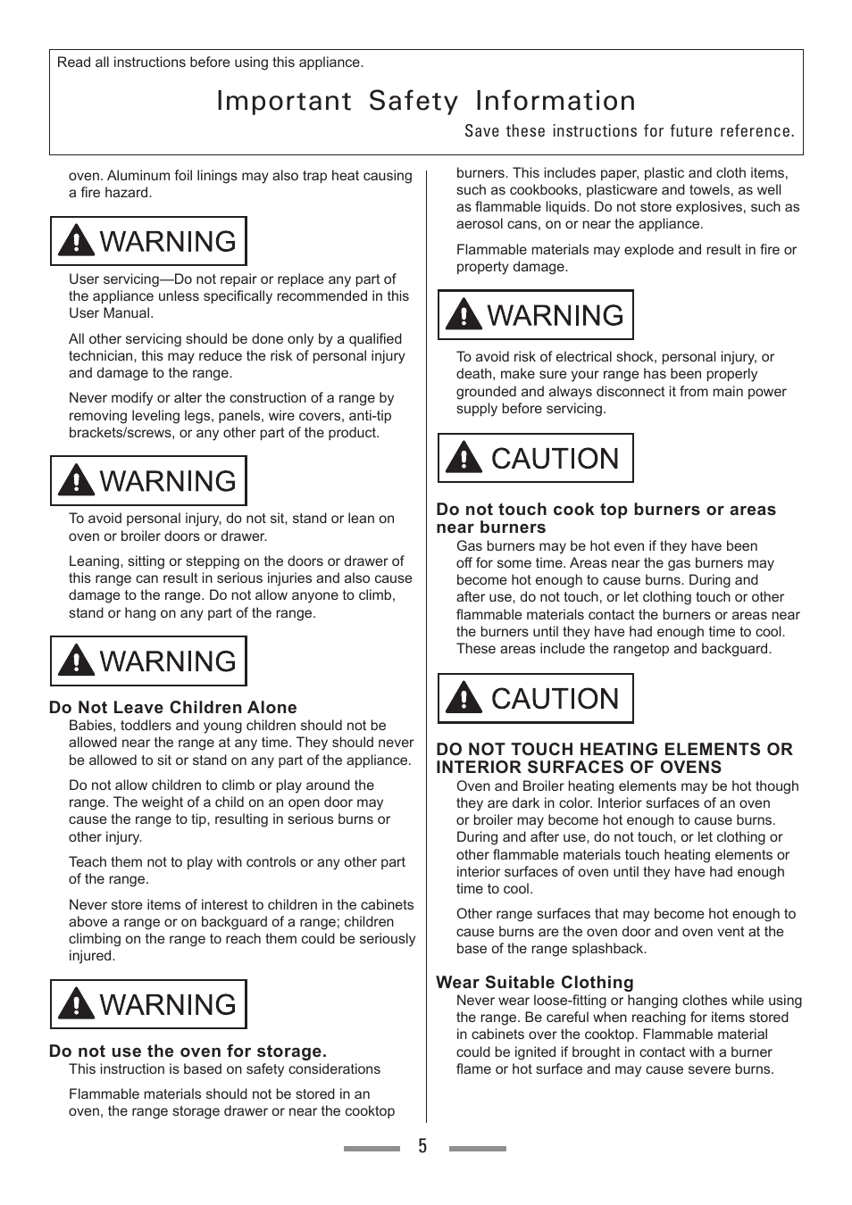 Important safety information | Heartland Toledo XT User Manual | Page 5 / 48