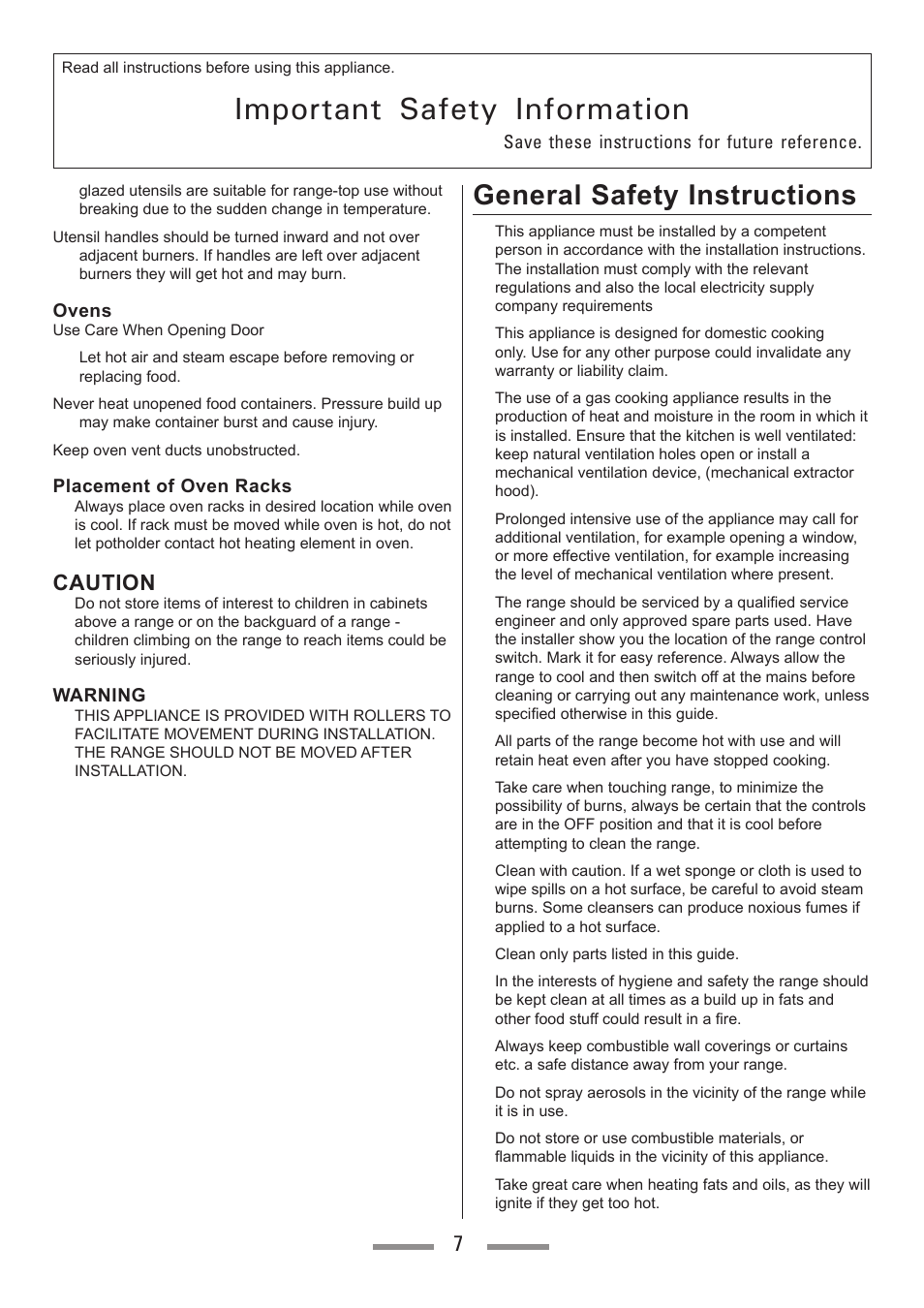 Important safety information, General safety instructions, Caution | Heartland Toledo XT User Manual | Page 7 / 48