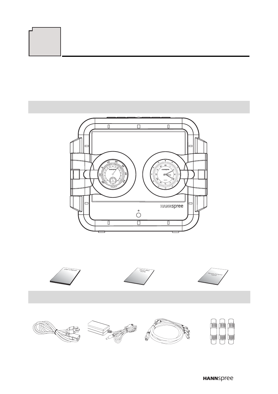 Checking package contents, Wire material package, Power cord power adapter 4-in-1 cable rca jack x 3 | Hygromter | HANNspree F651-12A1 User Manual | Page 18 / 62