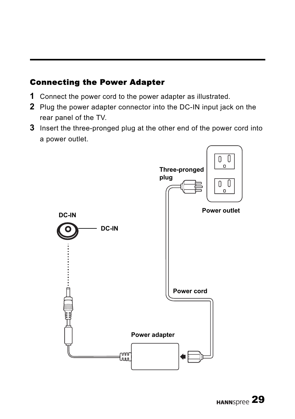 Connecting the power adapter | HANNspree HANNSrobby User Manual | Page 30 / 63