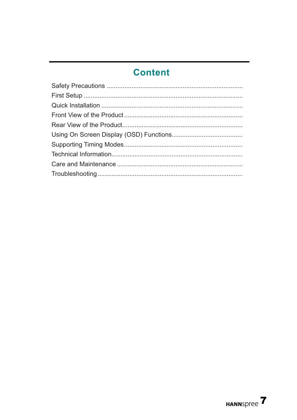 Content | HANNspree 22" Liquid Crystal Display monitor XM User Manual | Page 8 / 18