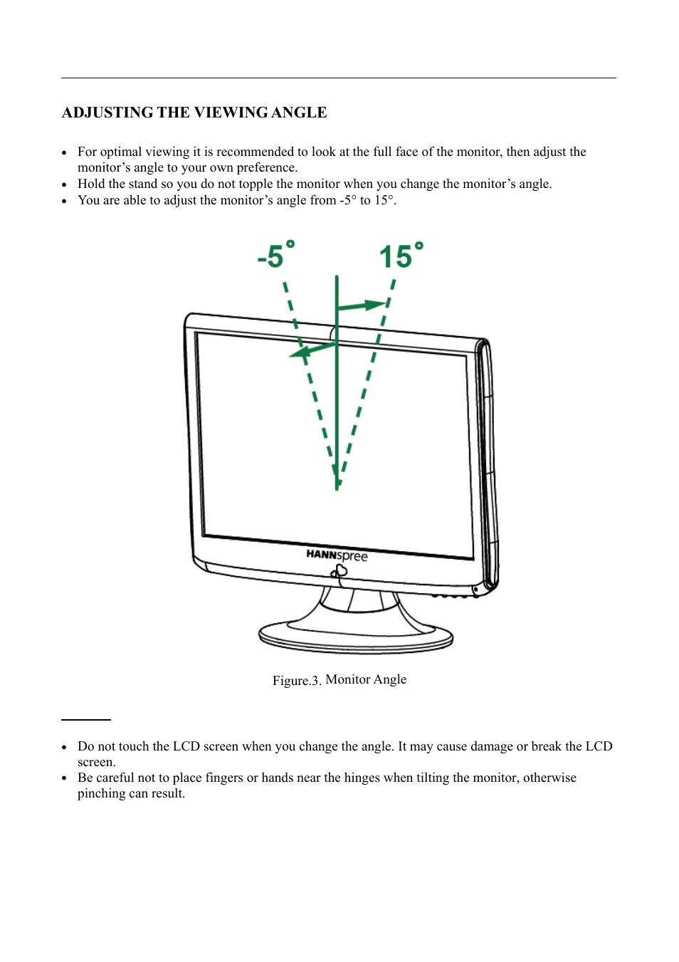 Adjusting the viewing angle | HANNspree SM198 User Manual | Page 11 / 23