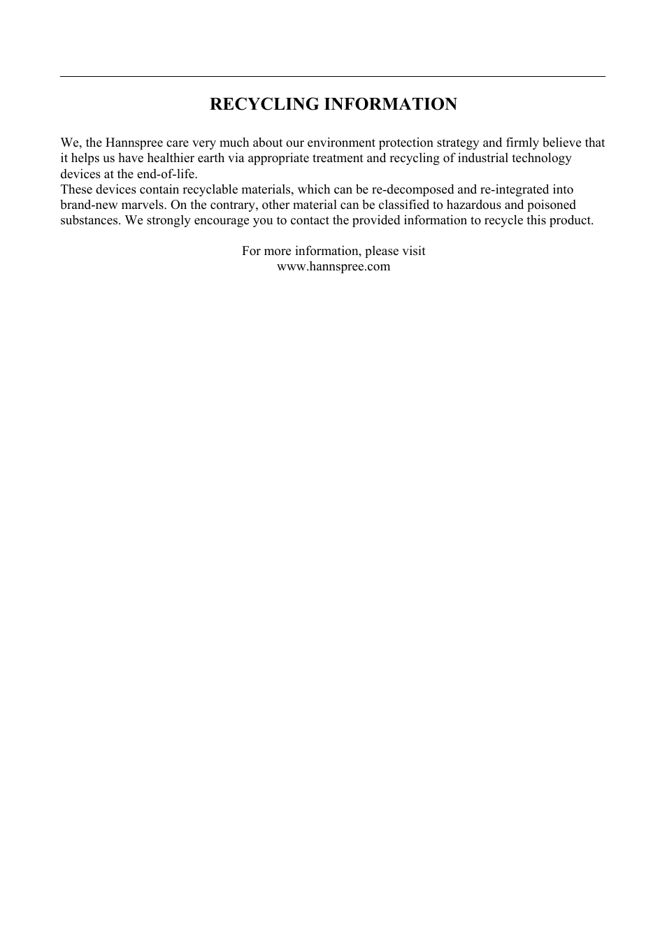 Recycling information | HANNspree SM198 User Manual | Page 3 / 23