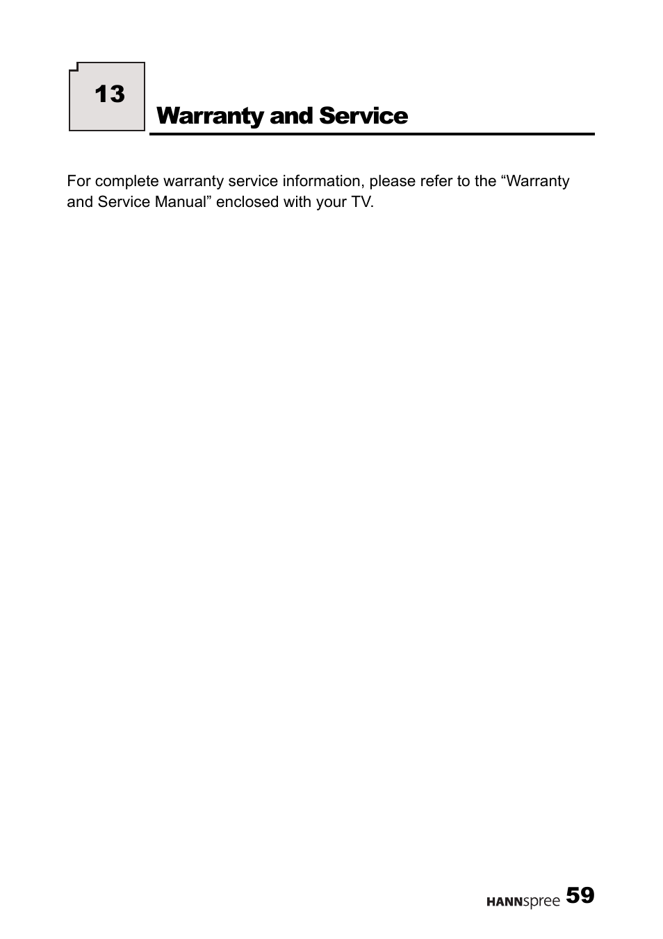Warranty and service, 13 warranty and service | HANNspree HANNSz.crab User Manual | Page 60 / 63
