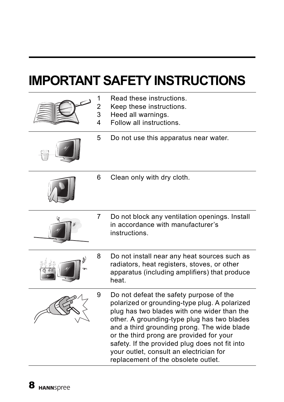 Important safety instructions | HANNspree HANNSz.crab User Manual | Page 9 / 63