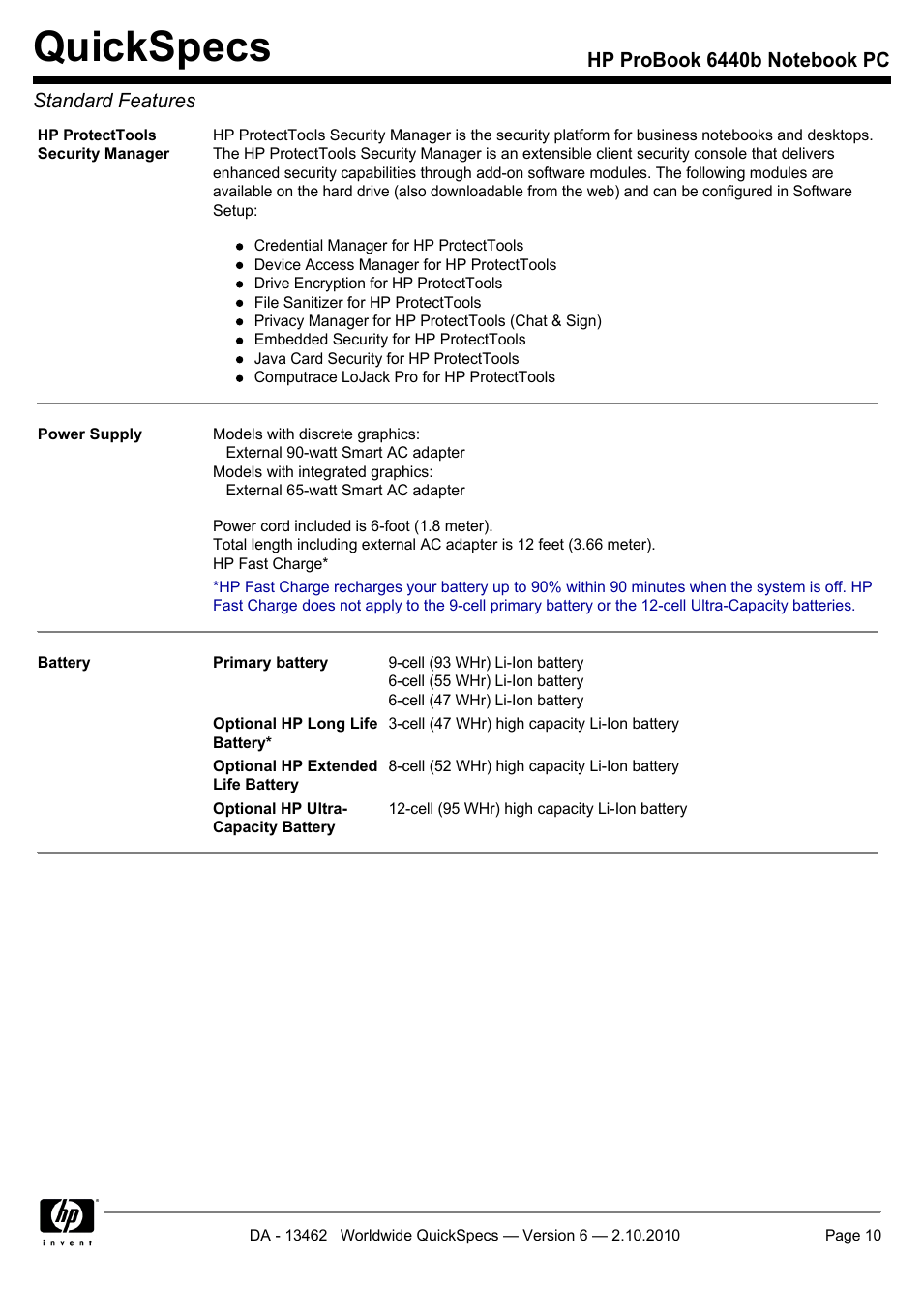 Quickspecs | HPP Enterprises 6440B User Manual | Page 10 / 40