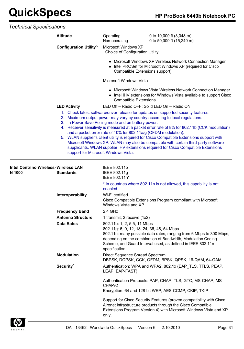 Quickspecs | HPP Enterprises 6440B User Manual | Page 31 / 40