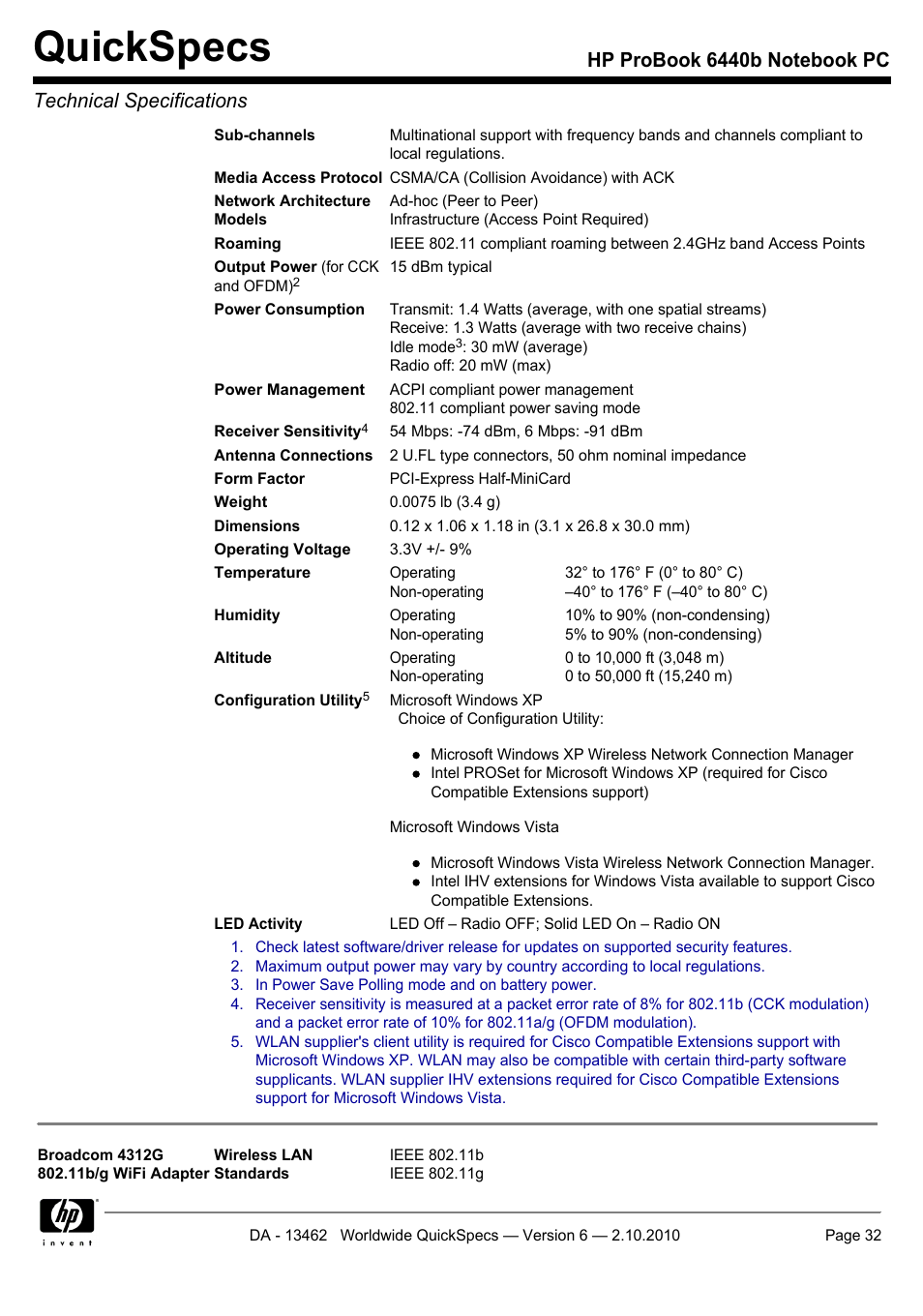 Quickspecs | HPP Enterprises 6440B User Manual | Page 32 / 40