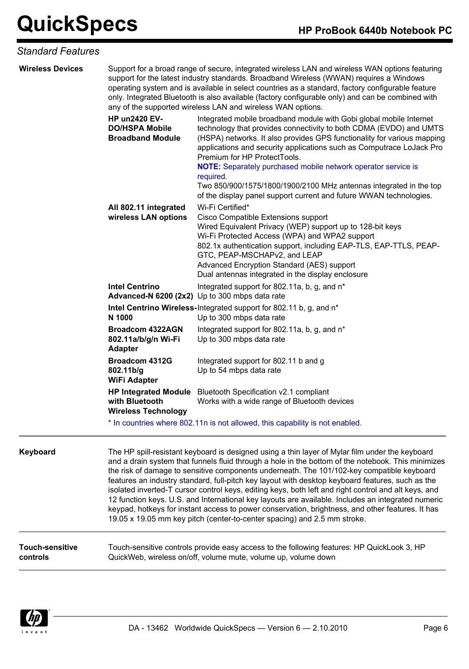 Quickspecs | HPP Enterprises 6440B User Manual | Page 6 / 40