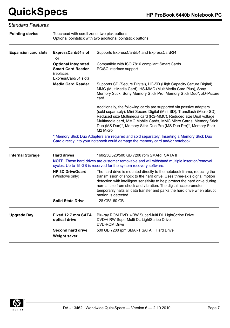 Quickspecs | HPP Enterprises 6440B User Manual | Page 7 / 40