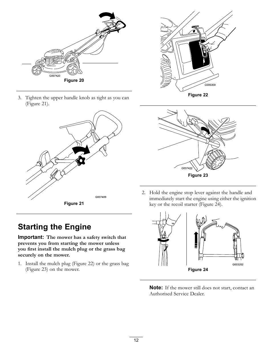 Figure 20), Starting the engine | Hayter Mowers R53S and R53A Recycling Mower 111-2842 Rev B User Manual | Page 12 / 28